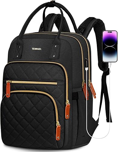 Mochila para computadora portátil para mujer, mochila antirrobo de 15.6 pulgadas con puerto de carga USB, resistente al agua, elegante, para