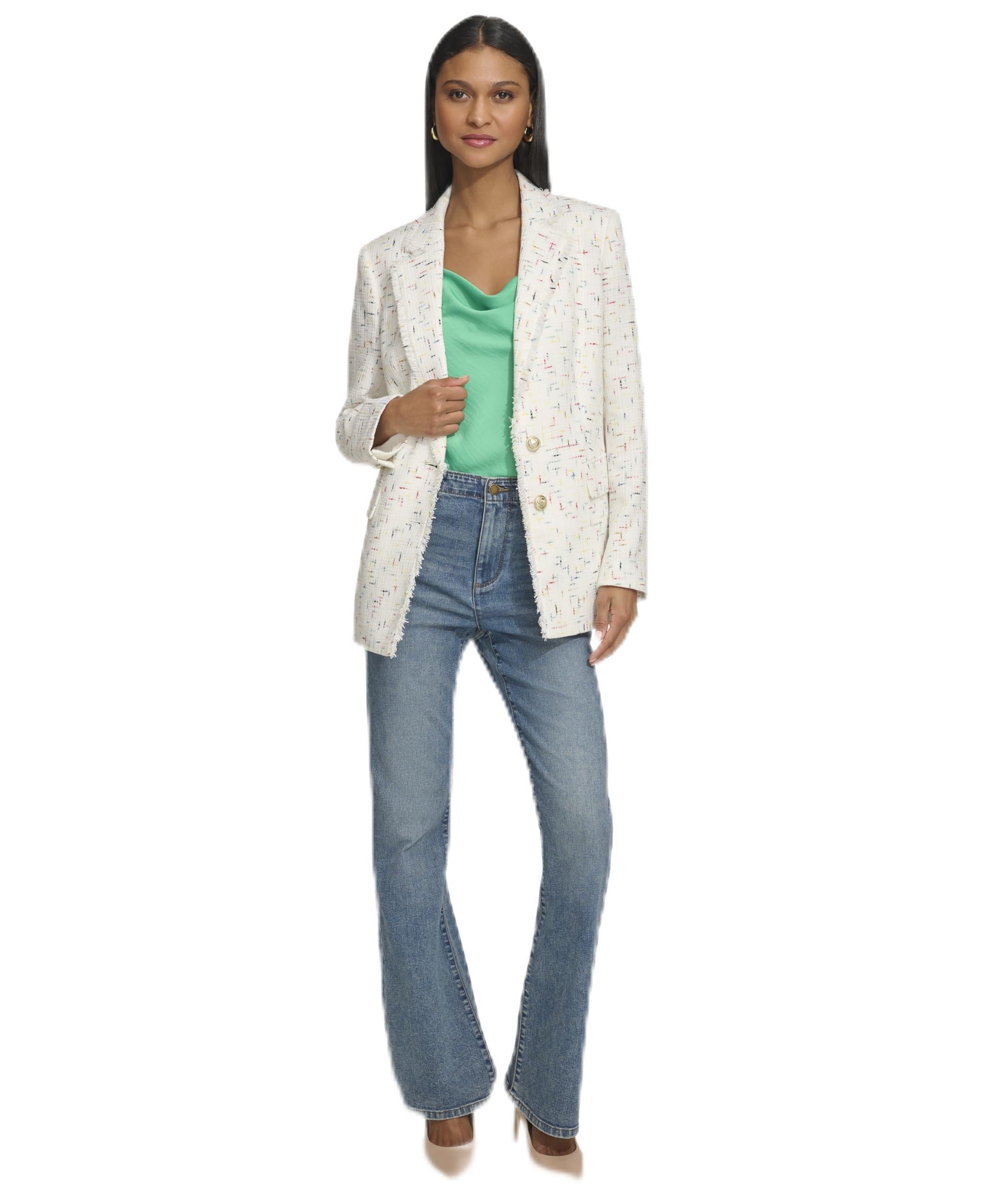 Karl Lagerfeld Womens Tweed Fashion Blazer