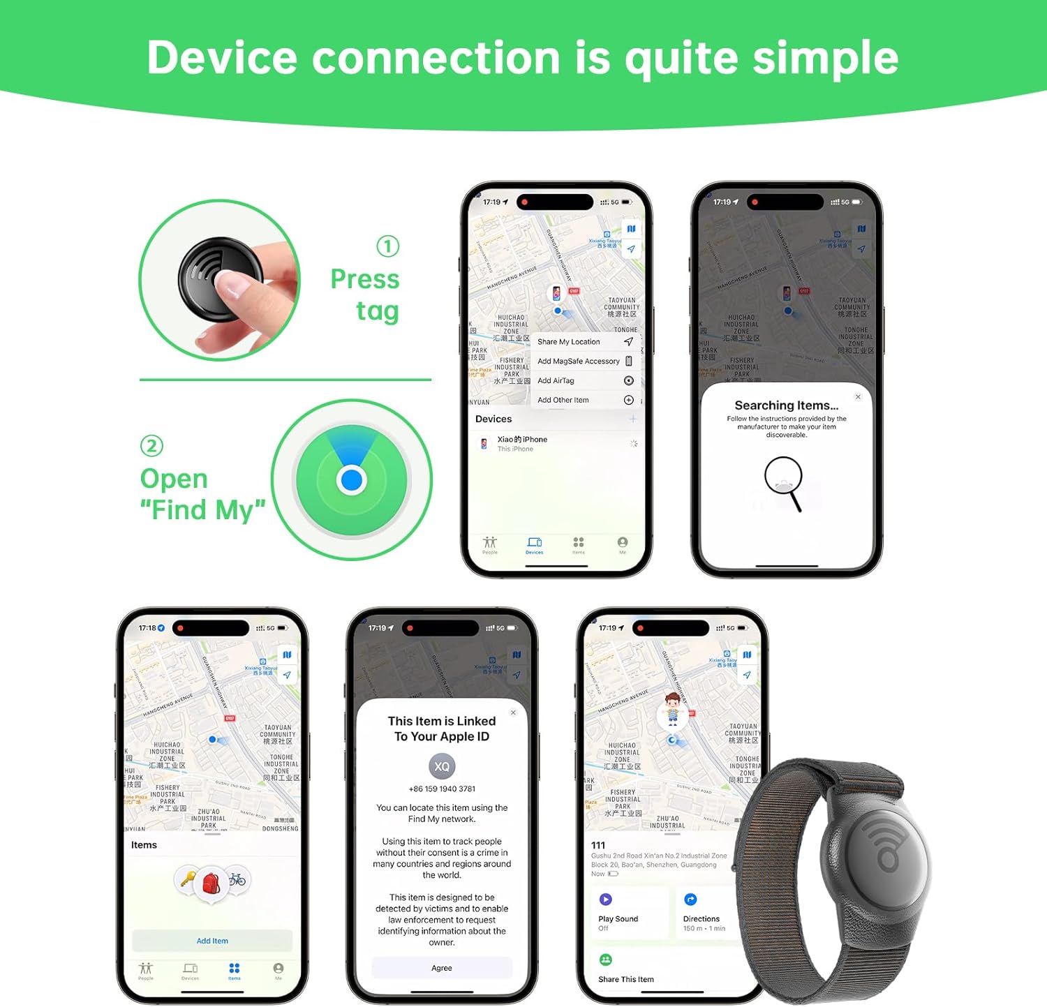 GPS Tracker for Kids, Teen, Autism, Special Needs, Elderly, Dementia, No Monthly Fee GPS Tracker, Works with Find My (iOS only), Anti-Removal Kid Tracker for Elderly, Pets, Backpack, Car, Lost Mode