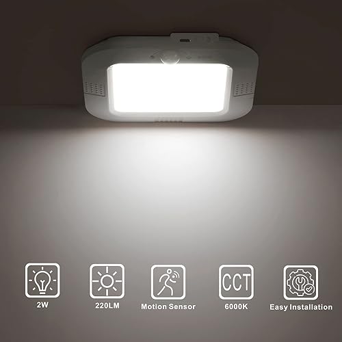 Miniatura 2 de Lámpara de techo con sensor de movimiento recargable, 220 lúmenes, 6000 K, luz de sensor de movimiento inalámbrica para interiores, 2000 mAh, luces