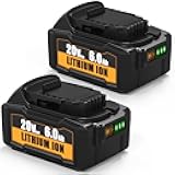 2 Pack Replacement for Dewalt 20V Max Battery 6 ah, Compatible with 20 Volt Dewalt Batteries DCB207 DCB204 DCB201 DCB200 DCD DCF DCG Series Cordless Power Tools, High Power Cells