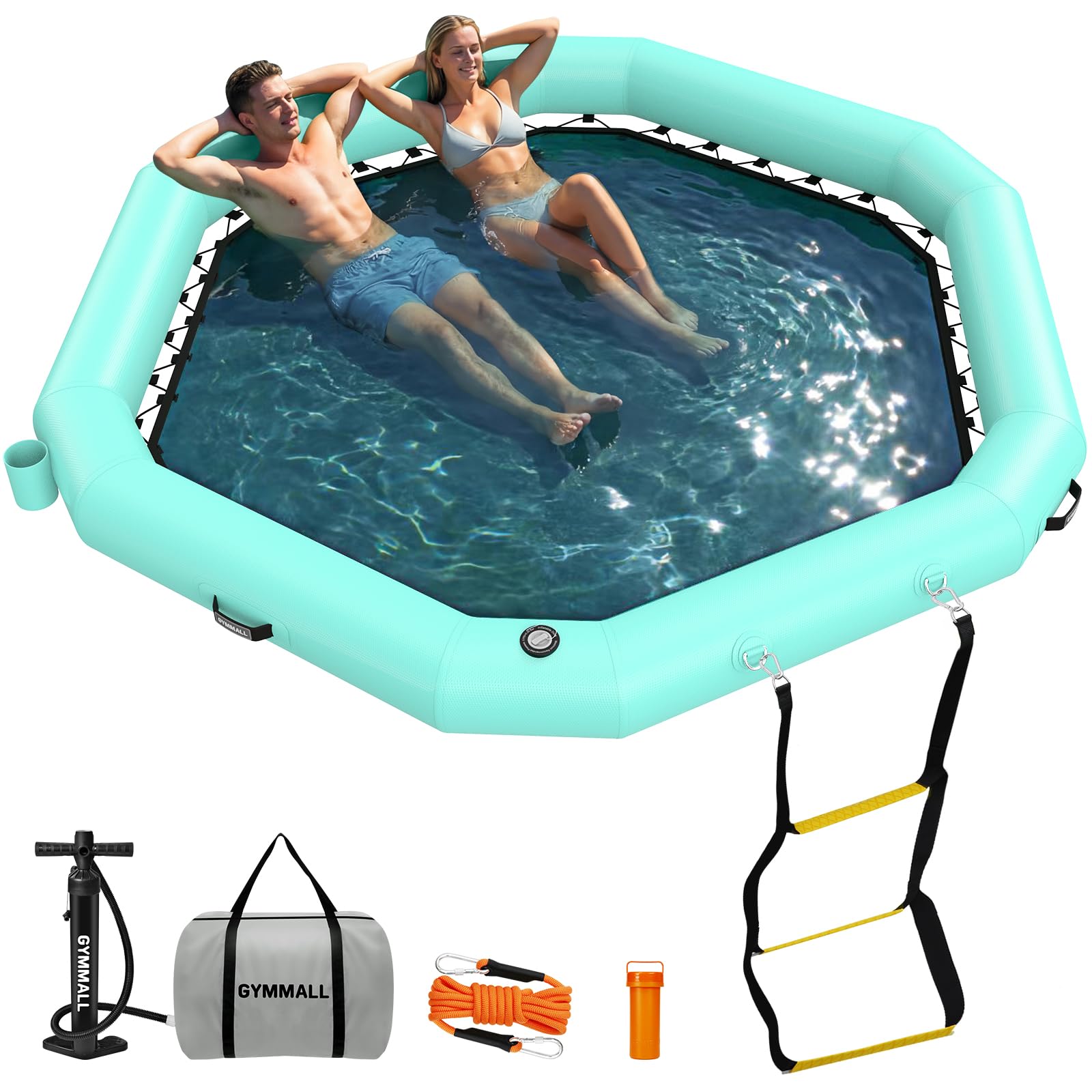 Muelle flotante inflable, plataforma flotante inflable hexagonal para adultos,Muelle flotante con escalera para piscina, lago, playa