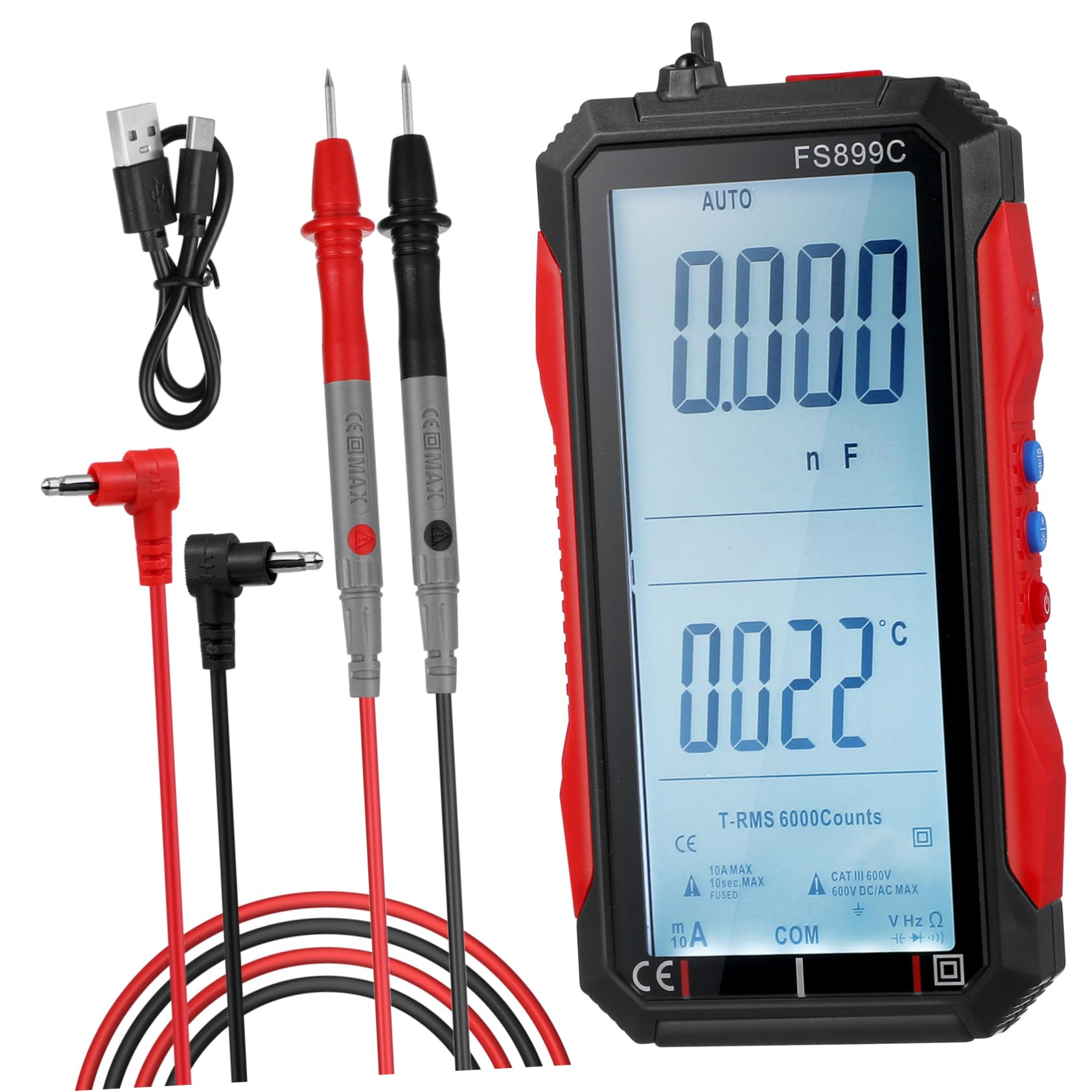 Uonlytech Multímetro Digital Inteligente de Alta Precisión, Medición Automática, Pantalla Grande y Carga Usb, Comprobador Electrónico Portátil para Uso Doméstico