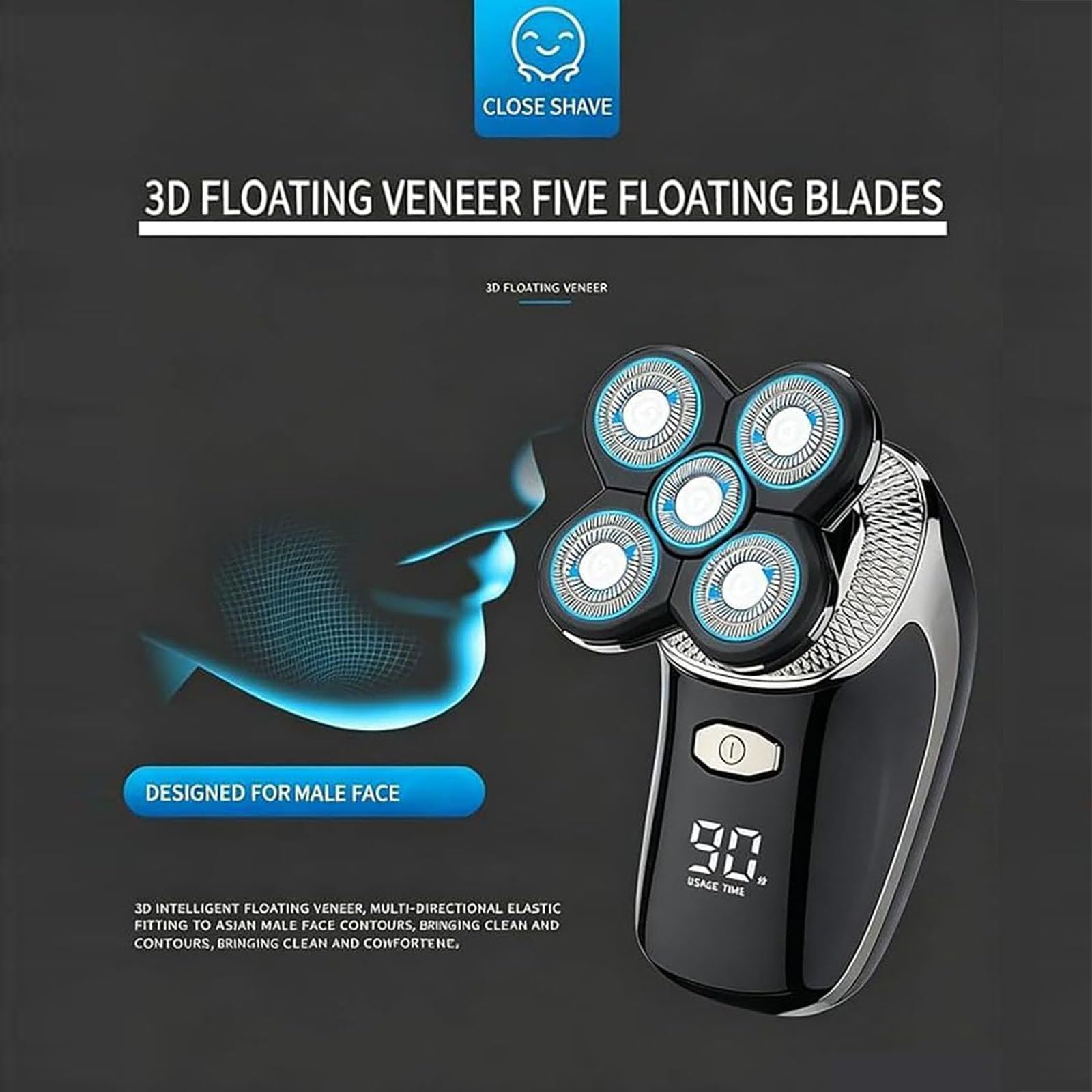 Bennii, rasoio Bennii Pro, BenniiIntimate Body Shaver, rasoio 5D con lama galleggiante impermeabile, 360° Wet Dry ricaricabile, kit per la cura dei peli del naso, da uomo
