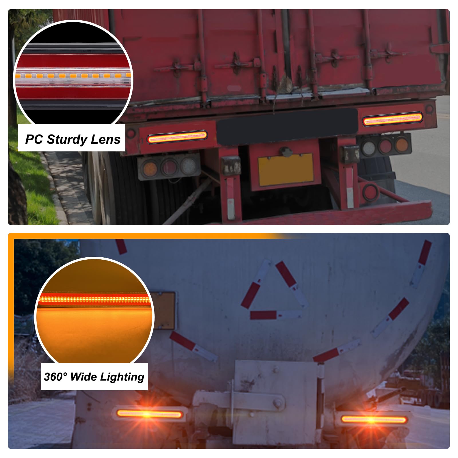 Biqing 2PCS 12.8 Inch Fanali LED Rimorchio,Universale 12V Fanali Posteriori LED Rosso Stop LED Camion Ambra Indicatore di Direzione Illuminazione Lampada per Auto Camion Furgone Caravan Rimorchi