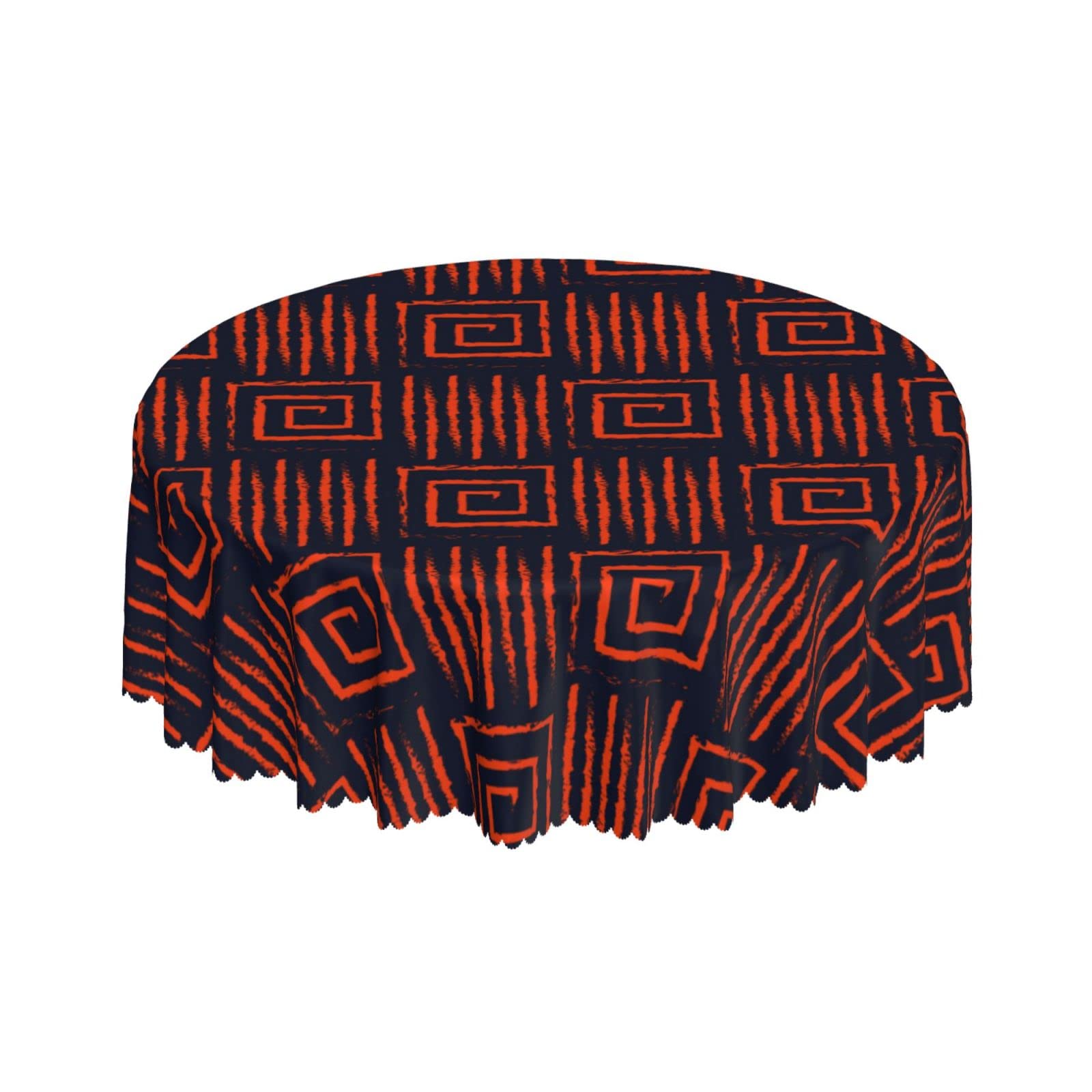 Lsjuee Red Ethnic Vintage Stripes Round Tablecloth 60 Inch Printed Washable Tablecloth for Dining Party Holiday Fall Home Decorative