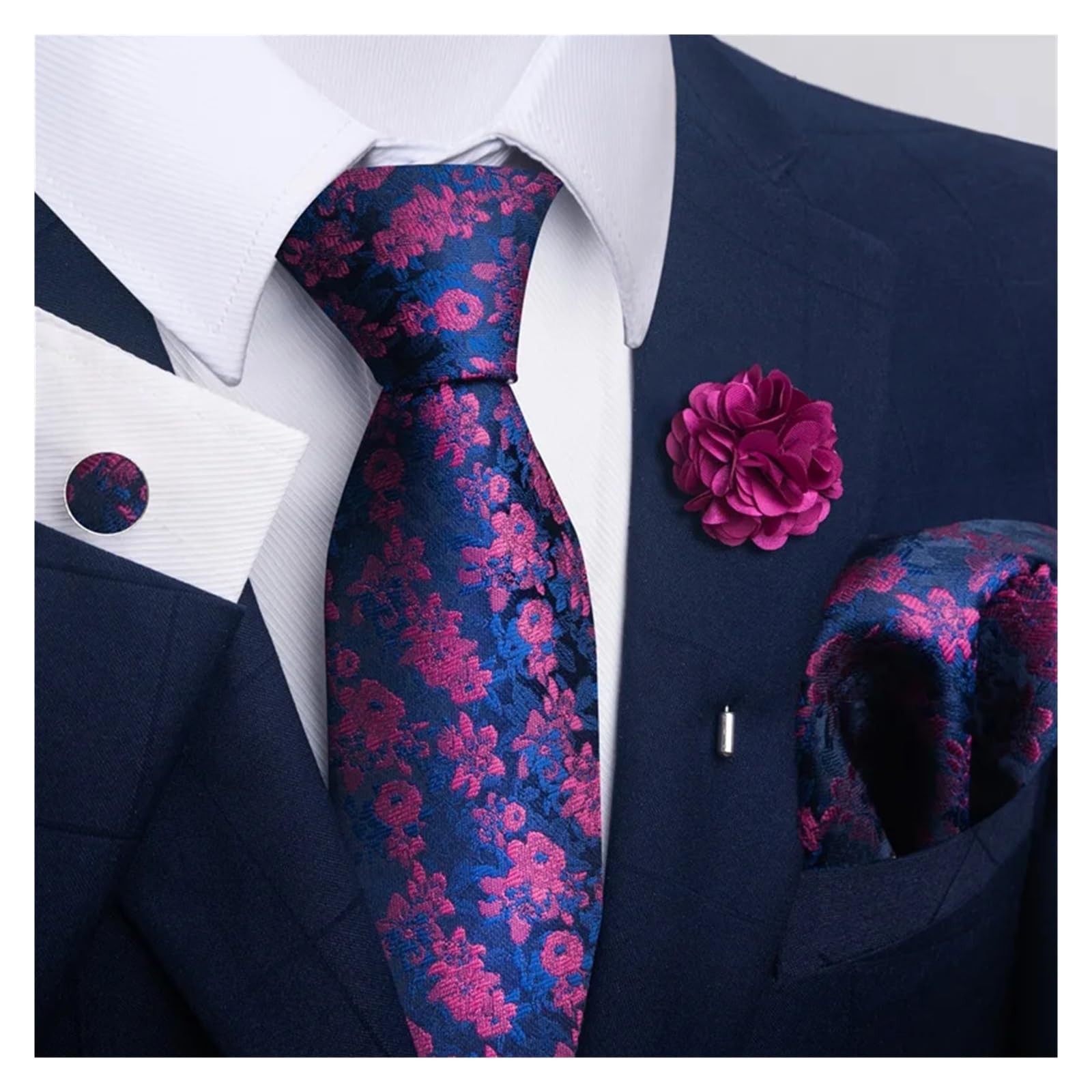 1 stücke Herren Krawatten Floral Krawatte Einstecktuch Manschettenknöpfe Brosche Set männer Hochzeit Party Krawatte