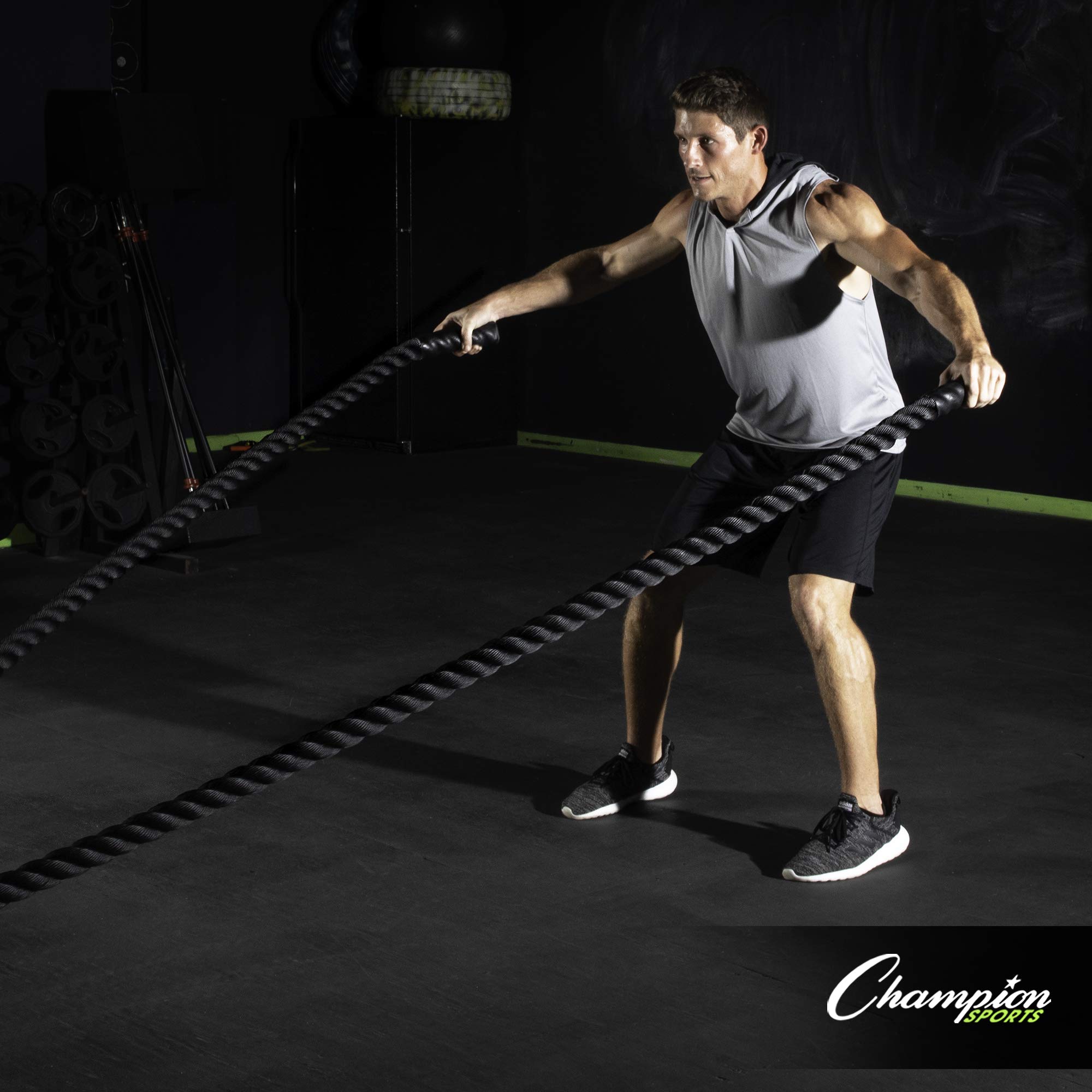 Champion Sports Heavy Training Rope: Rhino Poly Strength & Conditioning Heavy Gym Battle Ropes - Cardio, Cross Training, Weight Training & Crossfit