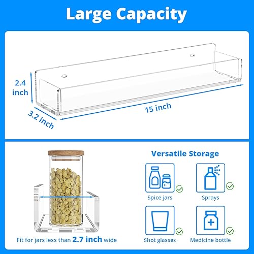 Miniatura 2 de NIUBEE Organizador de especias montado en la pared, paquete de 3 soportes de almacenamiento de especias de acrílico transparente, organizador de