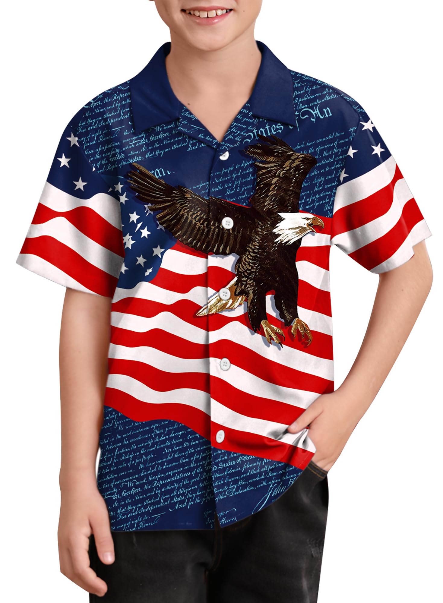 BesserBay Unisex Kids 4th of July Shirt Girls Boys Patriotic Button Down Shirt American Flag Top 4-14 Years