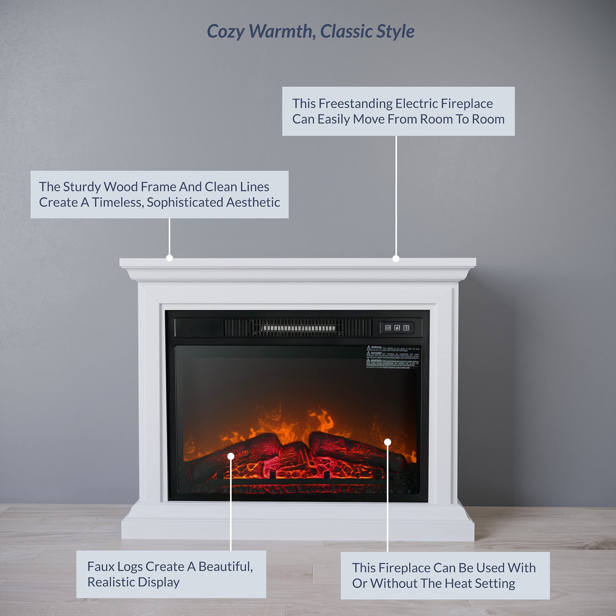 Amazon.com: BELLEZE 31 Inch Mantel with 23 Inch 1400W Electric Fireplace  Compact Freestanding Portable Stove Remote Controlled Heater with Realistic  LED Flames, for Living Room or Bedroom - White : Home u0026 Kitchen