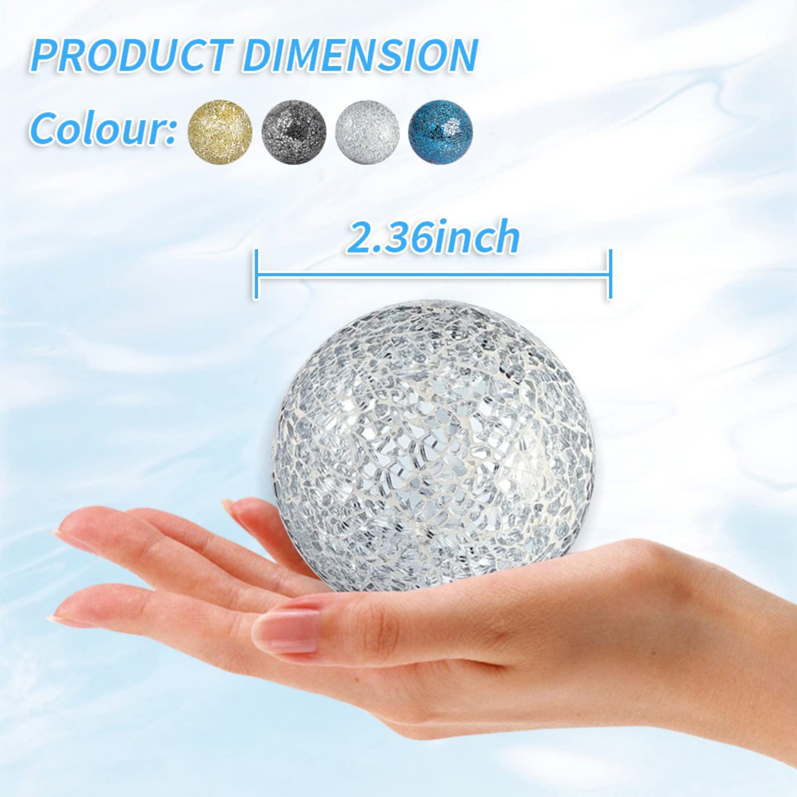 Fymlhomi 3 In Decorative Orbs Glass Balls Set Of 6,Mosaic Sphere Globe Whole Housewares Wedding Birthday Bowls Vases Dining Table Centerpieces White Bright