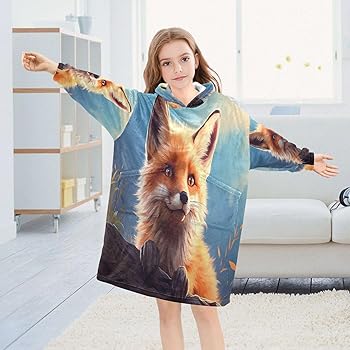 Amazon.com: WELLDAY Cute Cartoon Fox Bird Wearable Blanket Hoodie