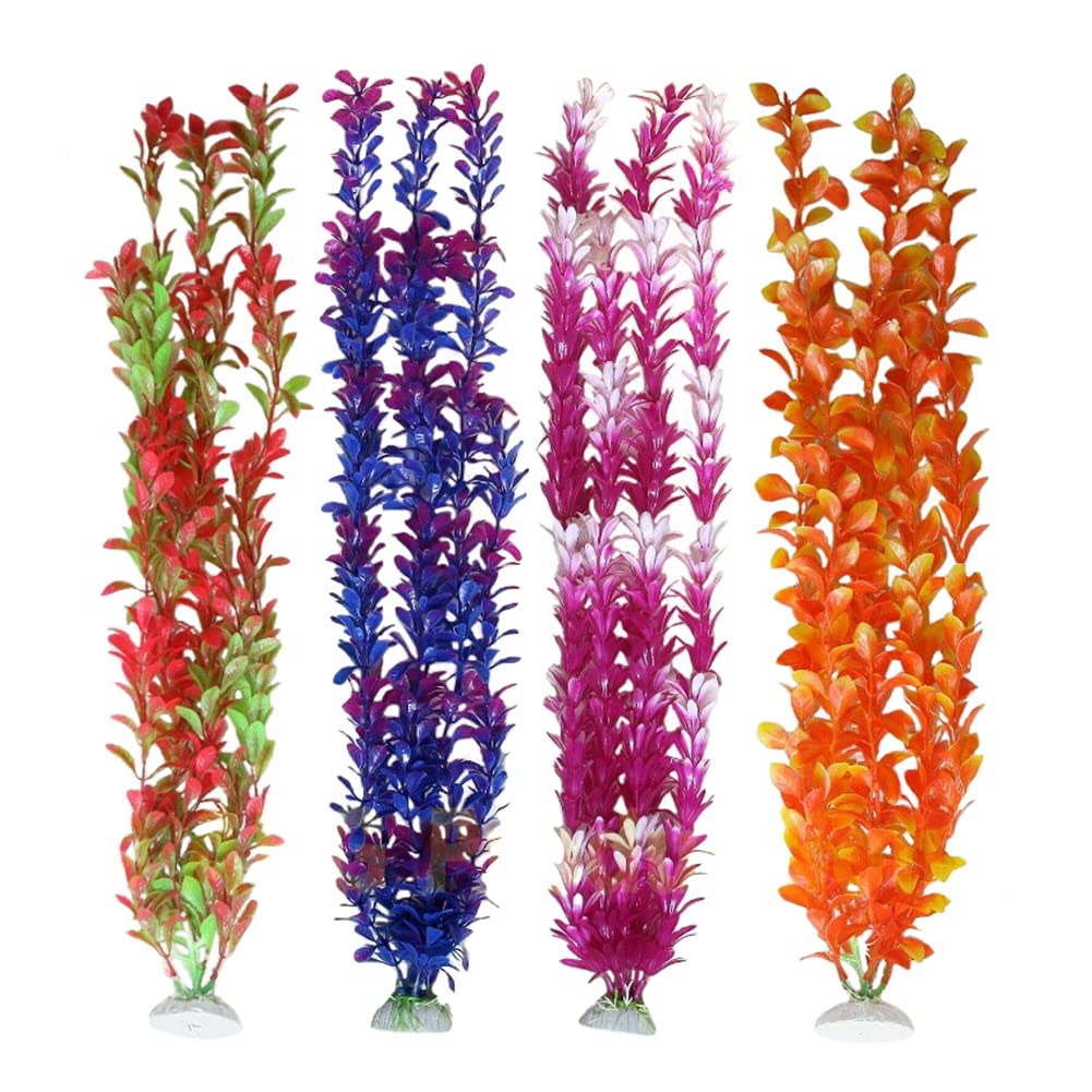Awlstar Multicolored Large Realistic Artificial Aquarium Plants Fish Tank Plastic Plants 22 Inch Tall，4 Pack