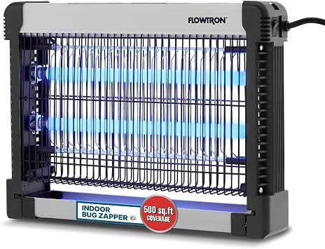 Flowtron Indoor Bug Zapper 3000V Electric Insect Killer & Mosquito Trap - 500 Sq Ft Coverage - 16W Dual UV Light Fly Zapper for Kitchen, Bedroom, RV & Restaurant - Safe Gnat & Moth Killer