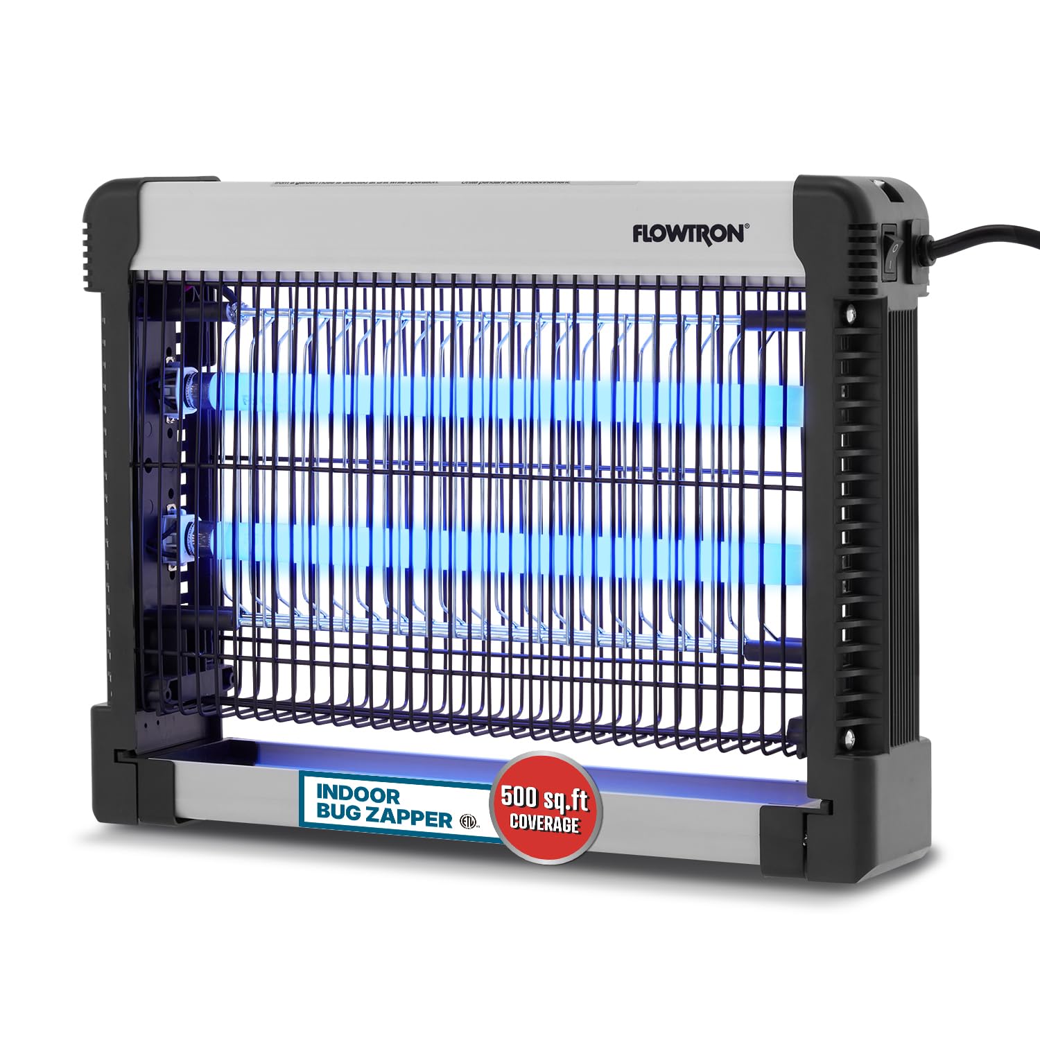 Flowtron Indoor Bug Zapper, 3000V Non-Clogging Grid, 500 Sq Ft, 16W Dual UV