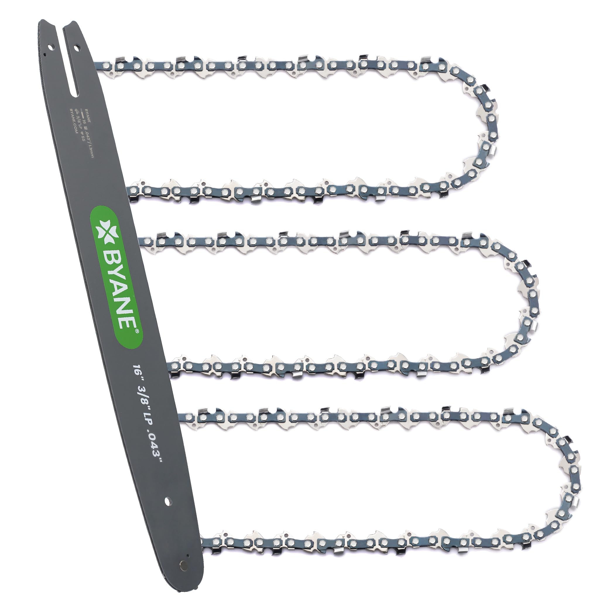 Byane 16 Inch Chainsaw Bar and Chain Combo, 3/8" LP Pitch, 043" Gauge, 55 Drive Links, Fits Stihl MS170, MS171, MS180c and More- 61PMN3, R55 (3 Chains+ 1 Bar)
