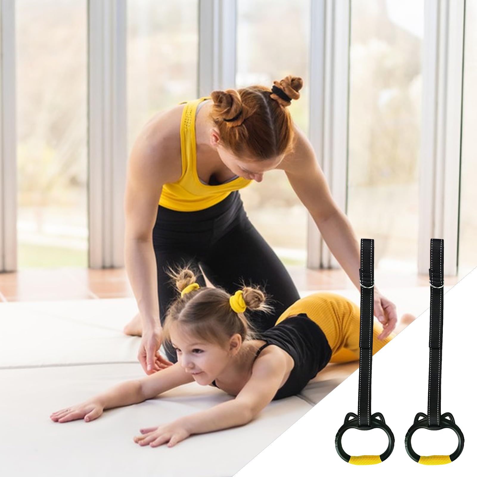 Gymnastics Rings Kids, Non-Slip Adjustable Ring with Straps | Children’s Trapeze for Indoor Training, Home Gym, Full-Body Workout | Strength Building Fitness for Boys and Girls