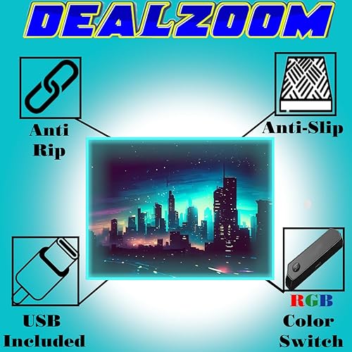 Miniatura 5 de Alfombra de Área de Juegos con Bordes de Luz LED RGB (3x5 Skyline) Alfombra de Dormitorio Tapete de Piso Decoración de Juegos Alfombra de