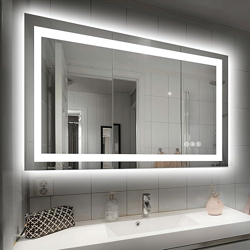 Espejo de baño LED de 40 x 32 pulgadas con luces, antiniebla, regulable, retroiluminado + iluminado frontal, espejo inteligente de tocador de baño,