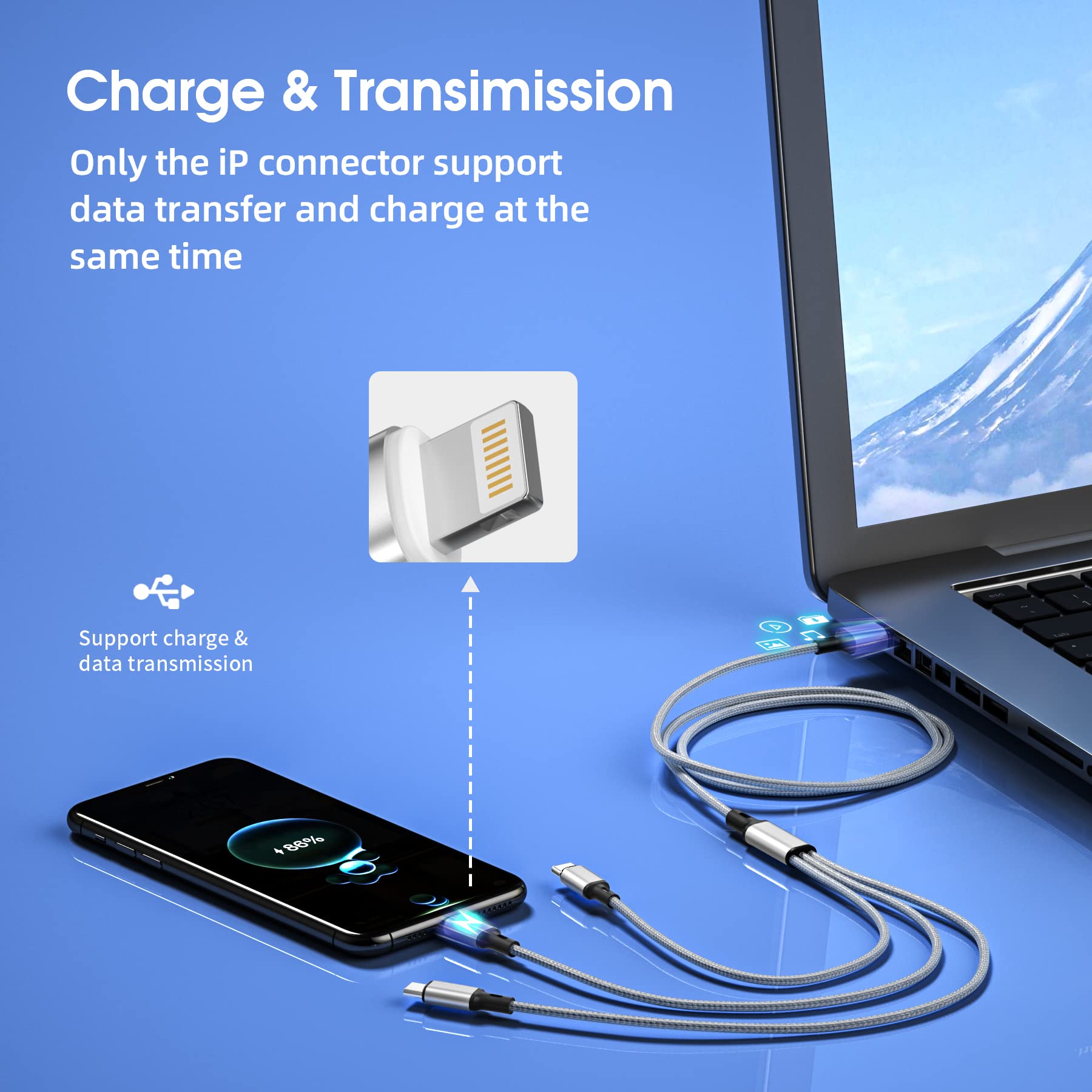 Amazon.co.jp: 3in1 充電ケーブル 1.8m 【2本セット】 急速充電 3A