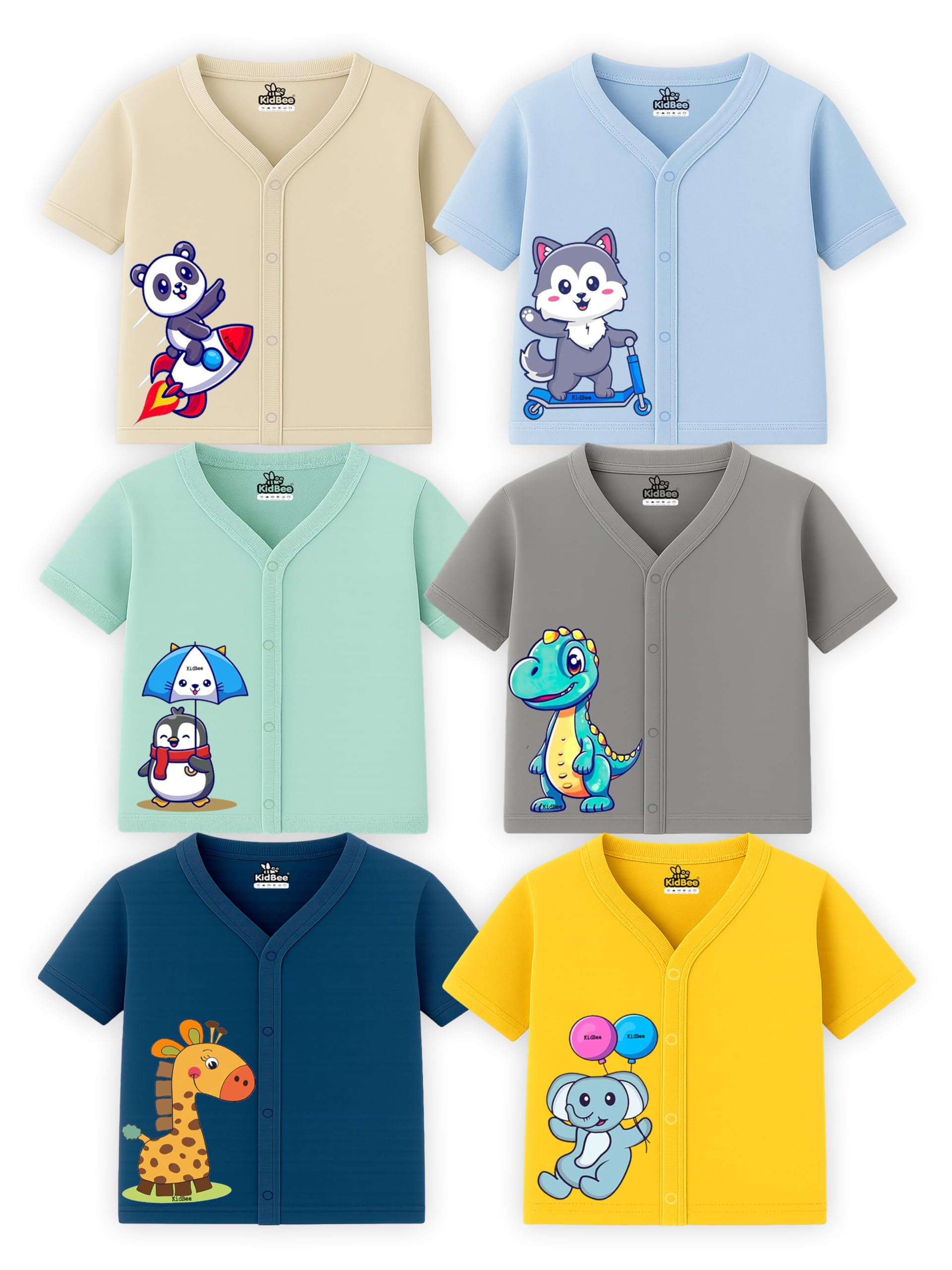 Kidbee Baby Half Sleeve Cotton Jabla/T-Shirt/Top – Front Open Pack of 6-image-43