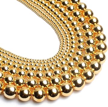 18K Gold Hematite Beads Round Loose Beads for Jewelry Making DIY Bracelets and Necklaces 6mm/60pcs