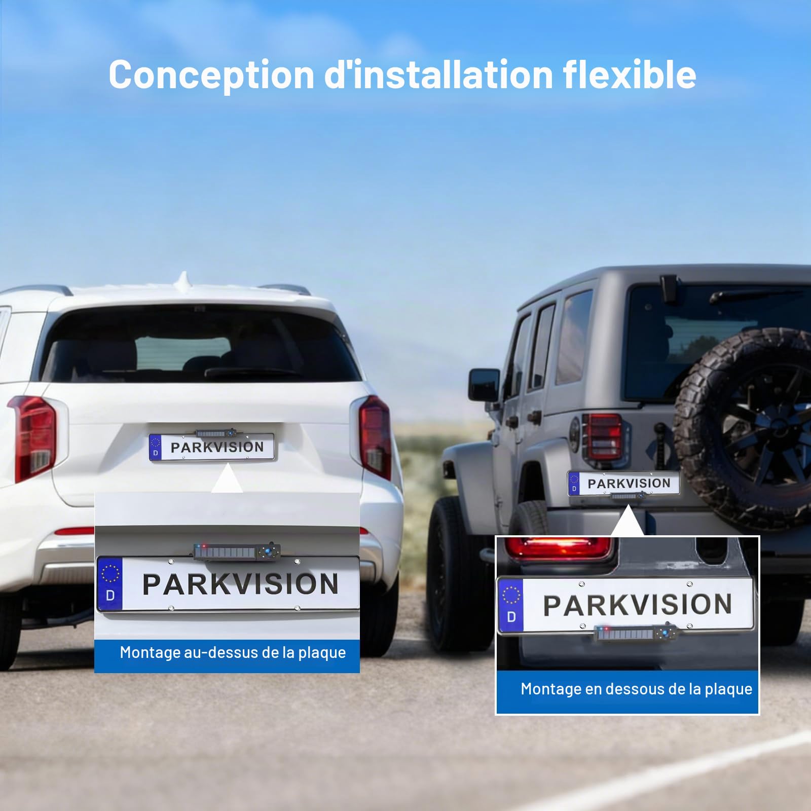 PARKVISION Caméra de recul Solaire sans Fil, caméra arrière avec écran FHD 5", Batterie Rechargeable de 5000 mAh, Caméras de recul pour Voiture, Aide au stationnement DIY caméra de stationnement