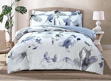 Majestic Giftware Madison Linen 8-Piece 44" Twin Size Bedding Set (BL105-44T) | Summer Breeze - Ocean Blue 300 TC Cotton Sateen Durable & Washable | 2 Fitted Sheets, 2 Duvets, 4 Pillowcases