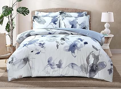 Majestic Giftware Madison Linen 8-Piece 44" Twin Size Bedding Set (BL105-44T) | Summer Breeze - Ocean Blue 300 TC Cotton Sateen Durable & Washable | 2 Fitted Sheets, 2 Duvets, 4 Pillowcases
