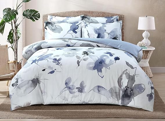 Majestic Giftware Madison Linen 8-Piece 44" Twin Size Bedding Set (BL105-44T) | Summer Breeze - Ocean Blue 300 TC Cotton Sateen Durable & Washable | 2 Fitted Sheets, 2 Duvets, 4 Pillowcases
