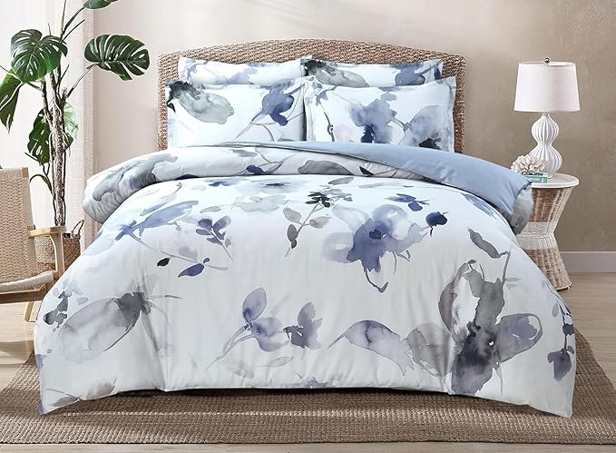 Majestic Giftware Madison Linen 8-Piece 44" Twin Size Bedding Set (BL105-44T) | Summer Breeze - Ocean Blue 300 TC Cotton Sateen Durable & Washable | 2 Fitted Sheets, 2 Duvets, 4 Pillowcases