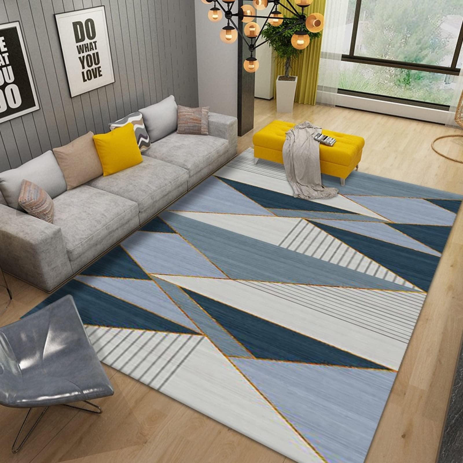 Tapis de salon minimaliste bleu 60x120cm aux finitions soignées