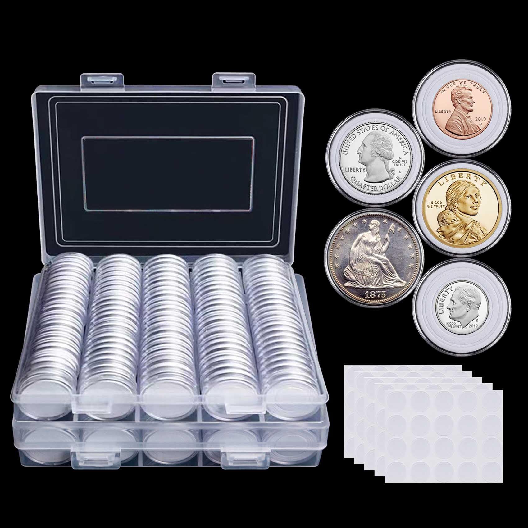 240 soportes para monedas de 30 mm para coleccionistas, con junta de espuma y caja organizadora de almacenamiento de plástico, 5 tamaños (17/20/25/27/30 mm) para suministros de colección de monedas