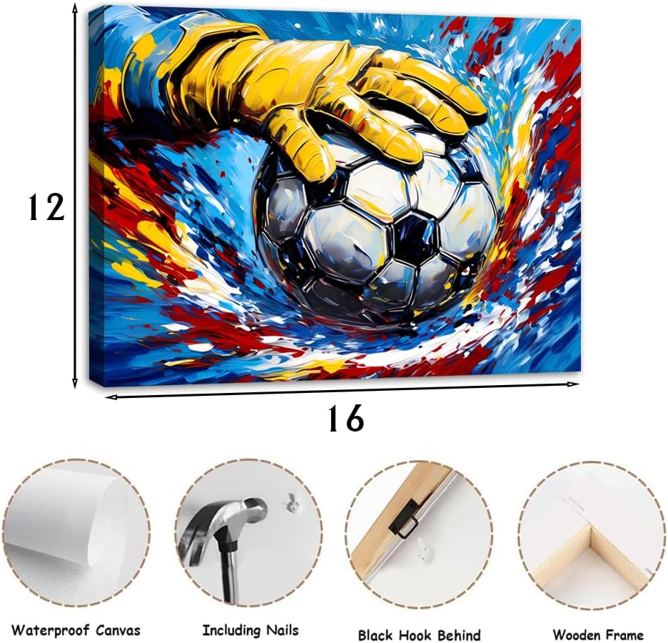 Framed Graffiti Rugby Soccer Canvas Wall Art,Colorful American Football Soccer Art Poster,Sports Theme Canvas Paintings for Boys Room Teen Kids Playroom Home Decor(12"x16")
