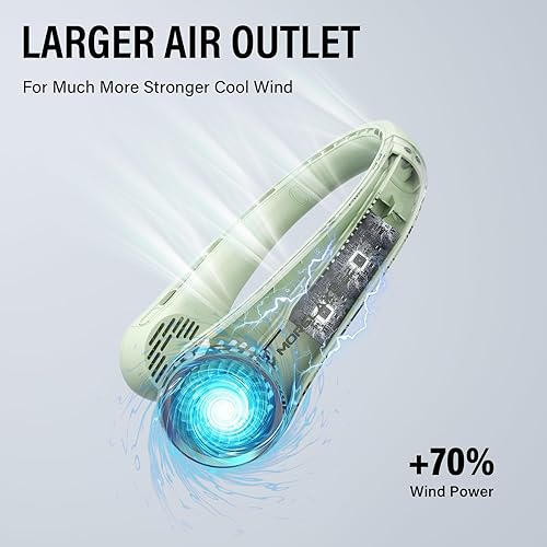 Miniatura 4 de Jancane Ventilador de cuello portátil, ventilador personal recargable por USB, 3 velocidades ajustables, gran salida de aire potente viento fuerte,