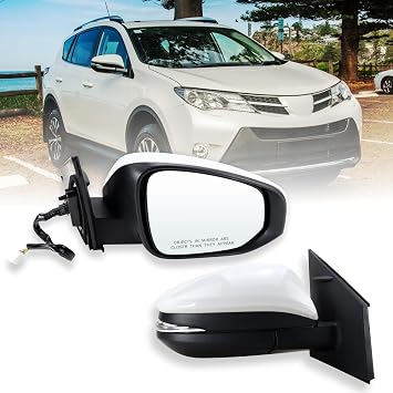 Right Passenger Side Mirror Fits 2013-2015 Toyota RAV4 with Power Heated Turn Signal and Manual Folding Without Blind Spot Match White Replace 87910-0R080 7Pins