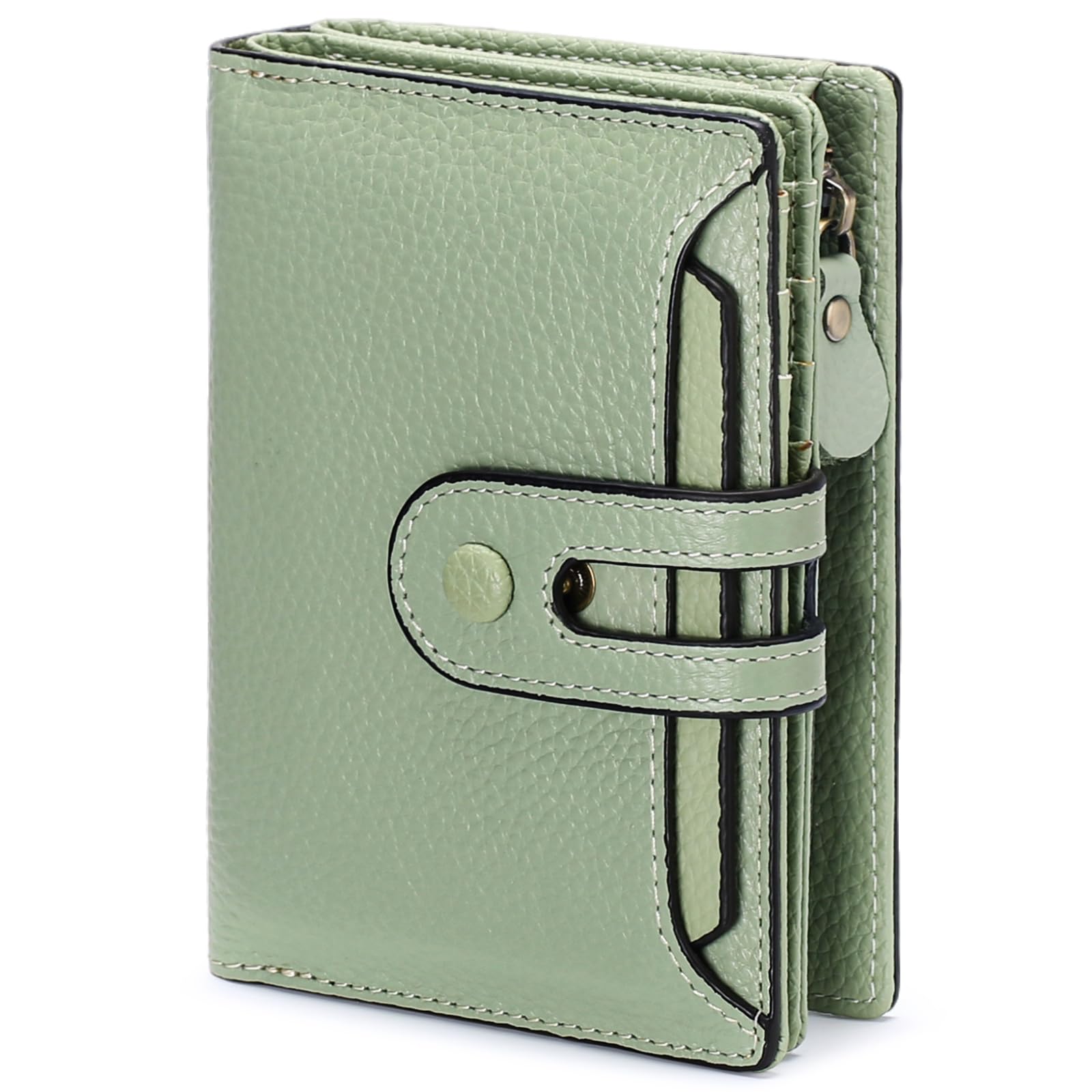 GOIACII Small Wallet Women Rfid Blocking Genuine Leather Compact Bifold Card Holder for Women with Zipper Coin Pocket 2 ID Windows