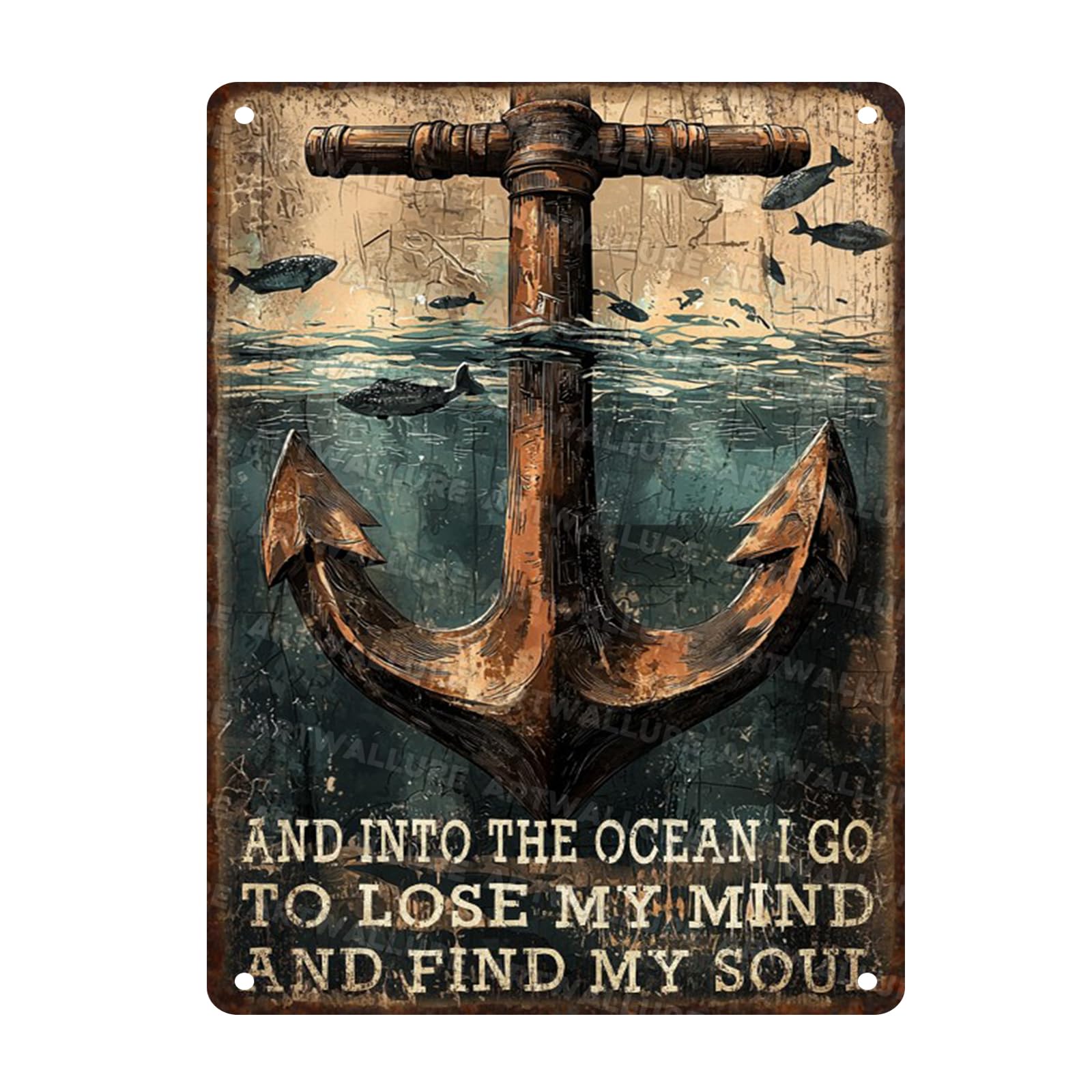 Retro Tin Plaque Anchor Into The Ocean Rustic Wall Art For Coastal Cabin Lake House Surfers Den Beach Bar Nautical Decoration Vintage Design 12x16inch