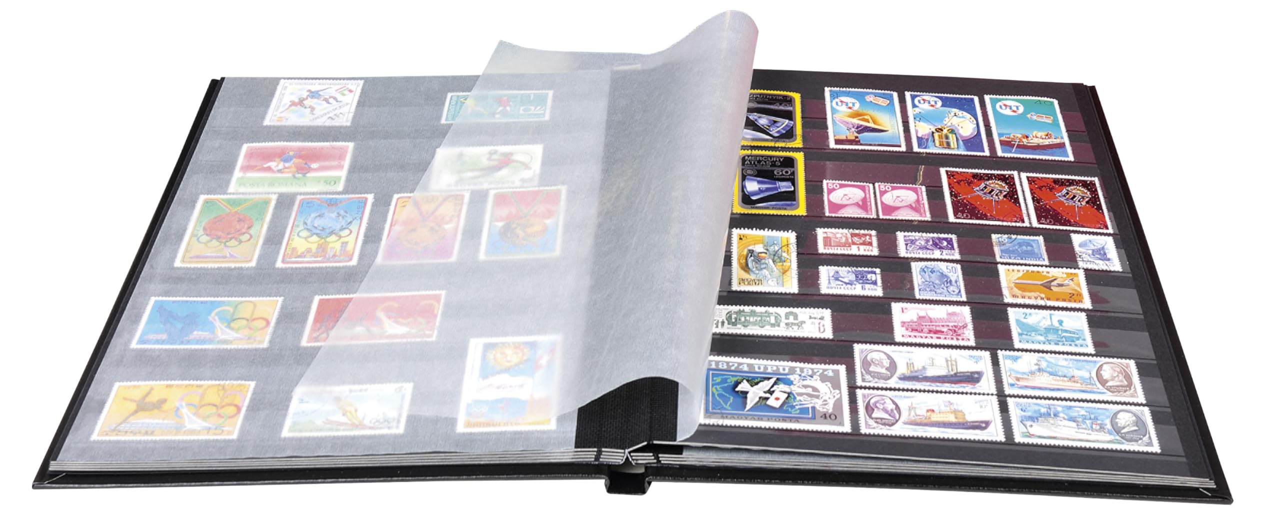 Exacompta - Ref. 26161E – 1 klassisches Briefmarkenalbum – 64 schwarze Seiten – Außenmaße: 22,5 x 30,5 cm – Einband aus Kunstleder – 9 Acetat-Streifen – Farbe: Schwarz