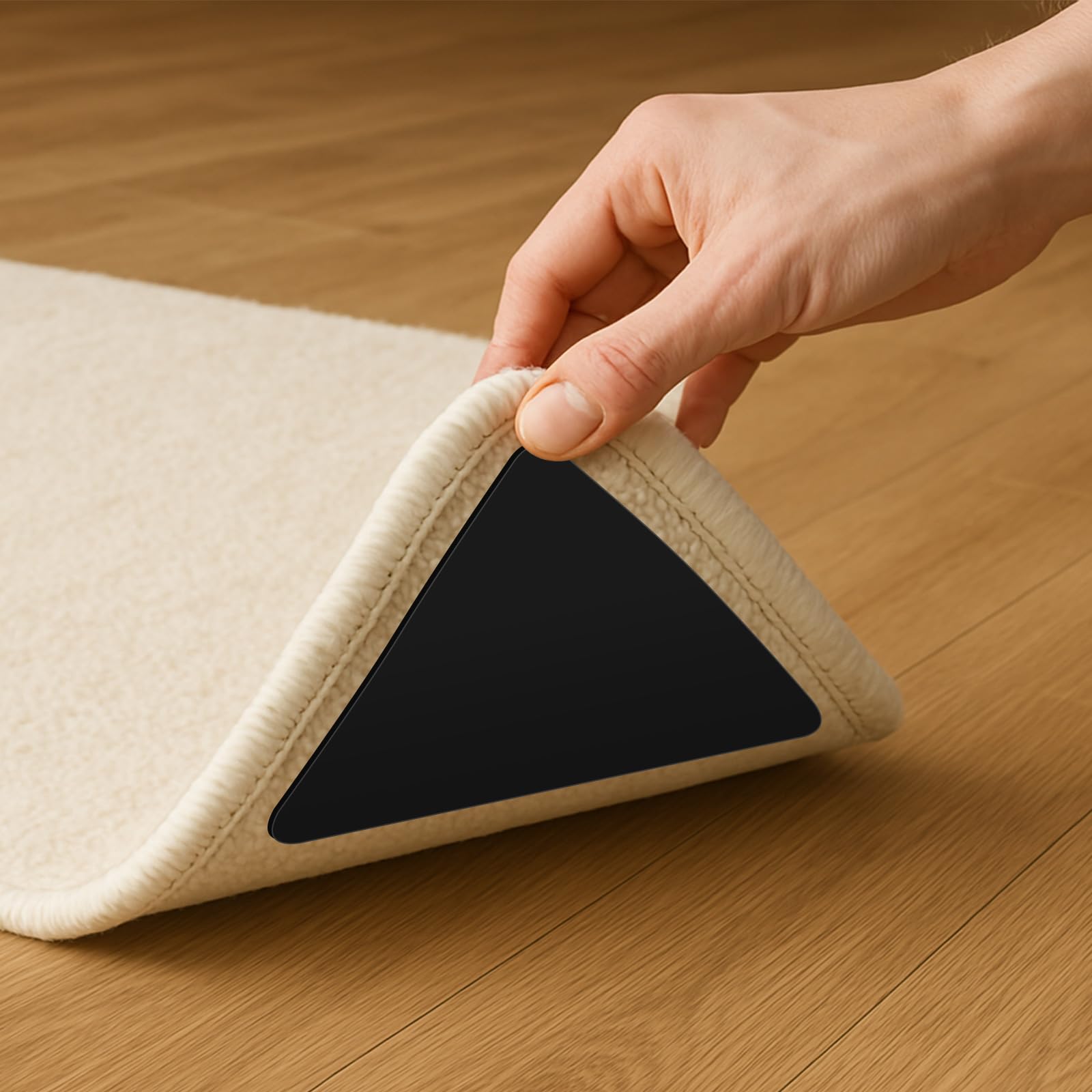 Lot de 12 rubans adhésifs antidérapants pour tapis en bois dur et carrelage, réutilisables pour tapis, autocollants double face pour garder les coins plats