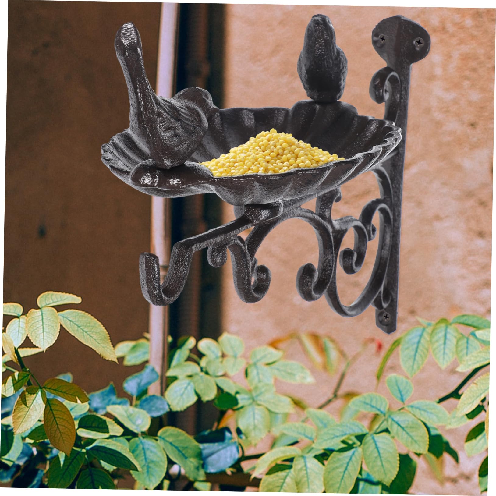 Comedero Para Pájaros De Hierro Diseño Decorativo y Cuenco Montaje Pared Accesorio De Jardín Para Alimentación y Bebedero De Aves Resistente