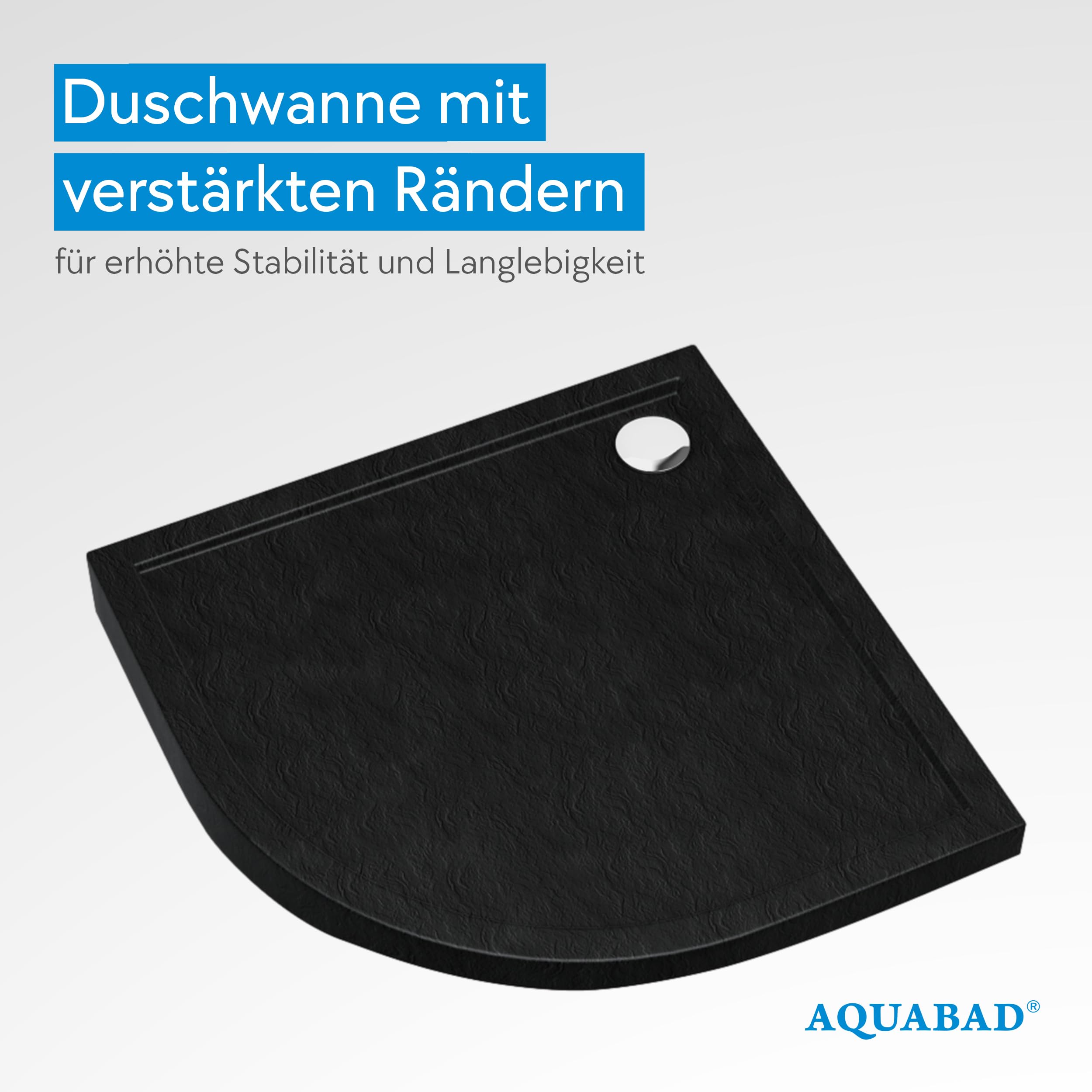 AQUABAD Duschwanne/Duschtasse | Basic Black Stone 90x90cm R55 Viertelkreis