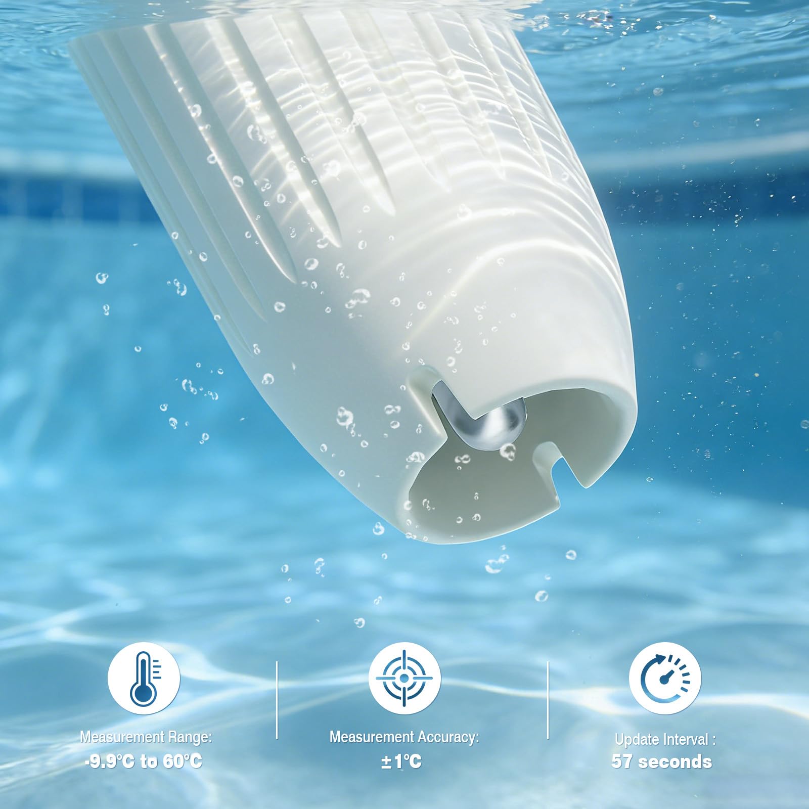 Thermomètre Piscine Connecté Sans Fil IP68, Thermomètre Piscine Connecté avec Récepteur Radio LCD, Portée jusqu'à 100m, Thermometre Piscines avec Température Intérieure/Extérieure et Humidité