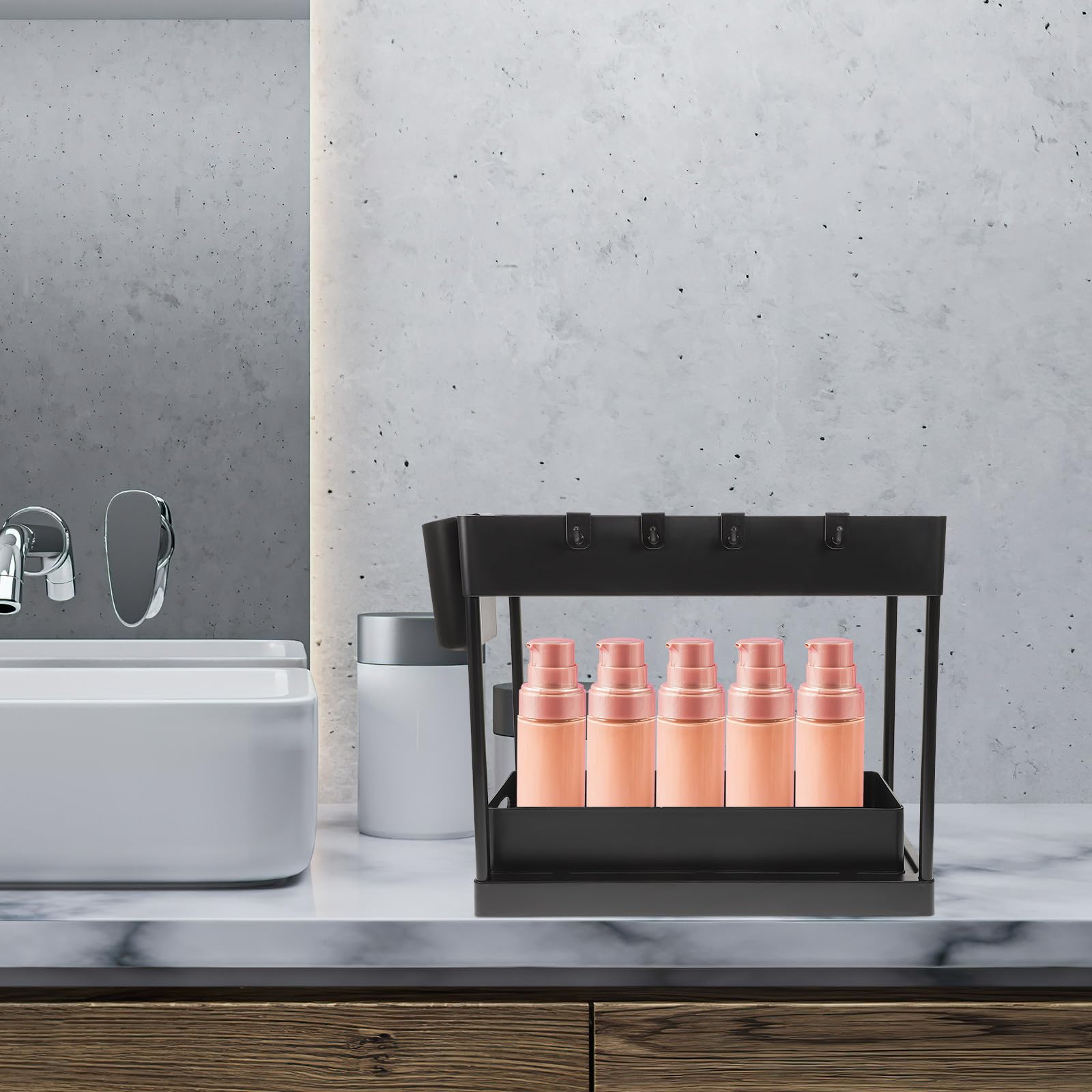 Organizador de Baño Debajo del Lavabo de 2 Capas Cajón Deslizante, Gran Capacidad, Material Abs Resistente y Diseño para Cocina
