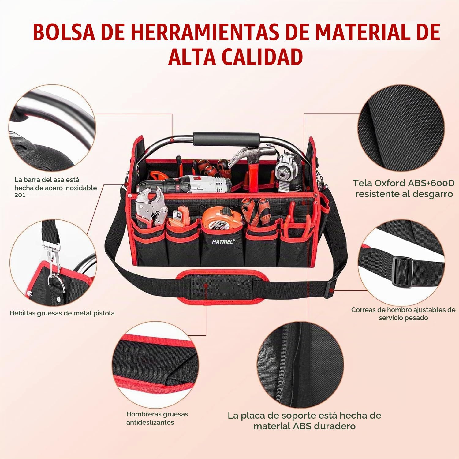 Bolsa de herramienta impermeable vacía, plegable grande, caja de herramienta con correa de hombro ajustable y asa de transporte, para uso doméstico, electricista
