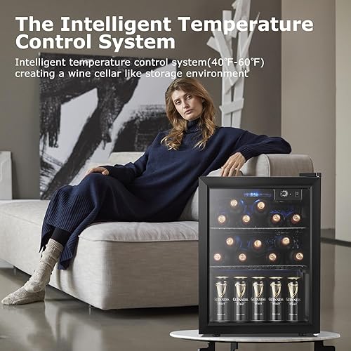 Miniatura 3 de Xbeauty Refrigerador de vino independiente (1.6 pies cúbicos, 12 botellas), refrigerador de vino con control de perilla, luz LED, bajo ruido, puerta