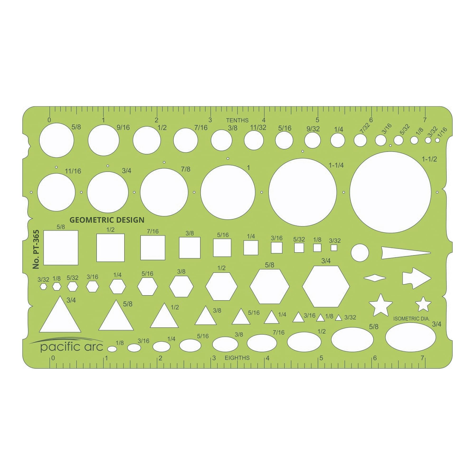 Pacific Arc - Template: Geometric Designer - Stencils for Drafting and Circle Drawing - Professional or School Work. - 4.875" x 8"