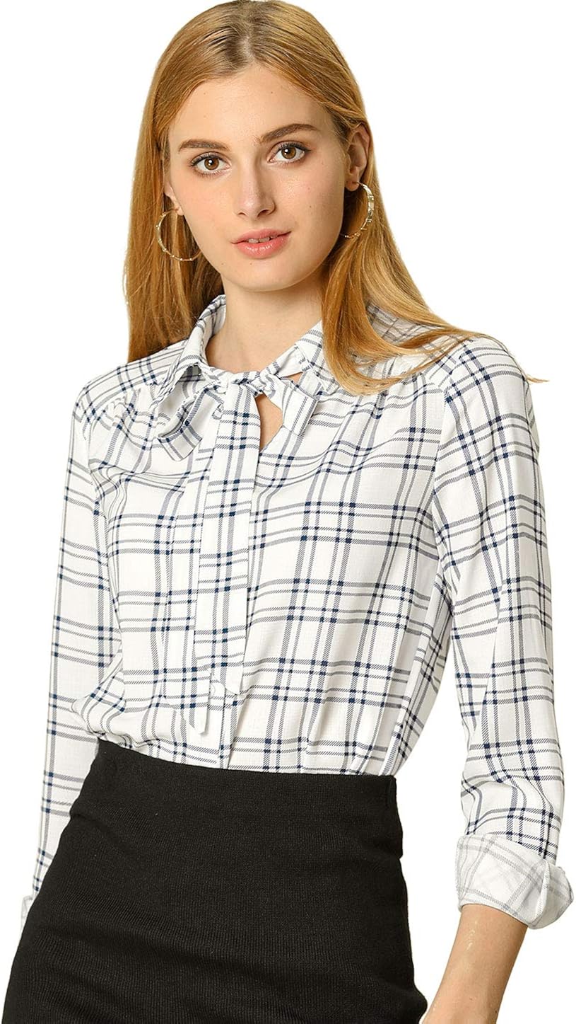 Allegra K Women's Tie Bow Neck Blouse 