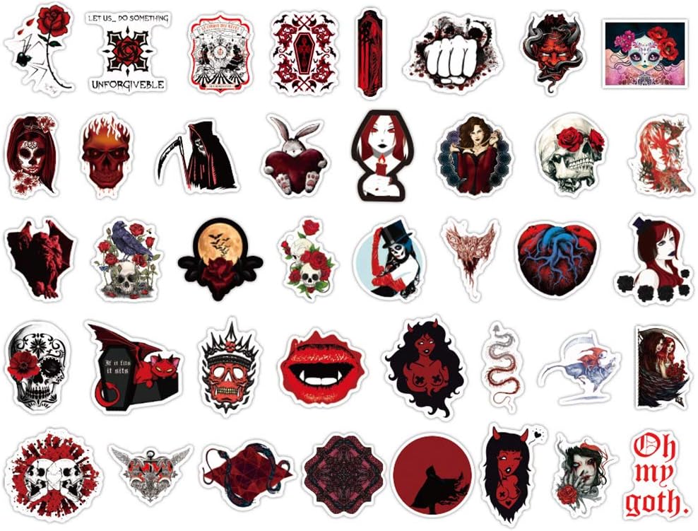 Gothic Stickers, Cool Sticker, 100 Pack Stickers for Hydroflasks Water Bottles Laptop Guitar Computer Phone Travel Case, Trendy Stickers for Teens Kids Girls Boys (Dark Red)